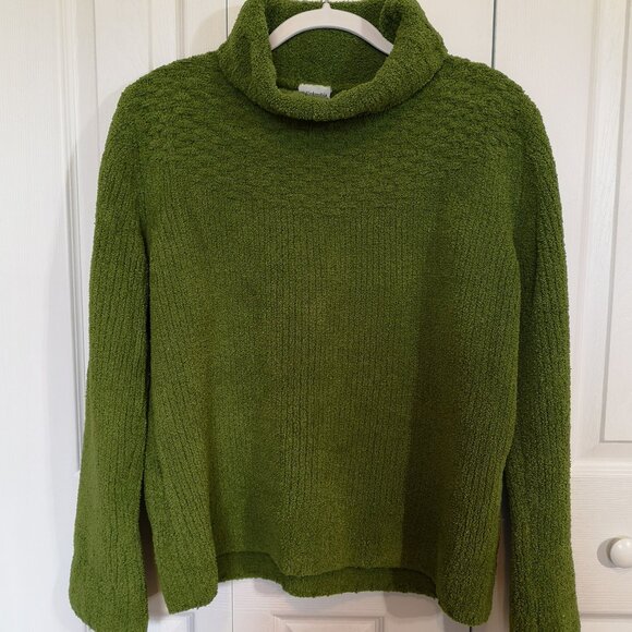 Women's Columbia Green Chenille Size L Cowl Neck Rib Basket Weave Sweater - Picture 1 of 9